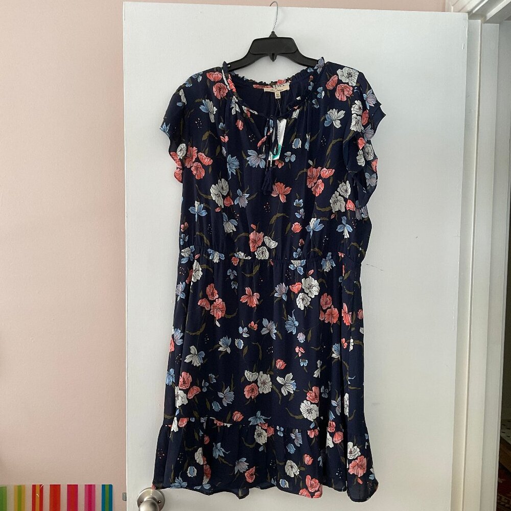 Stitch Fix Clio Flutter Sleeve Aline Dress -Navy/Floral-XXL